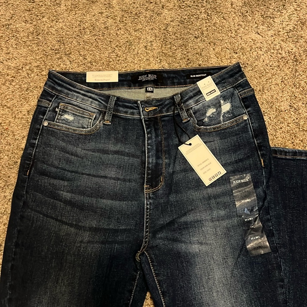 Judy Blue 13/31 dark blue high rise skinny bootcut jeans. NWT